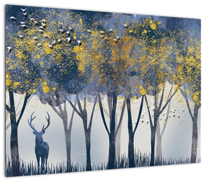Obraz na szkle jelenia w lesie (70x50 cm)