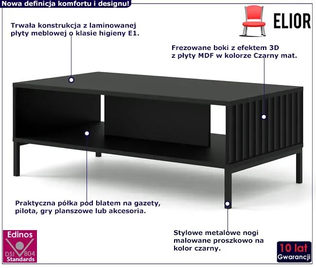 Lamelowy stolik kawowy glamour czarny mat H7-Z71
