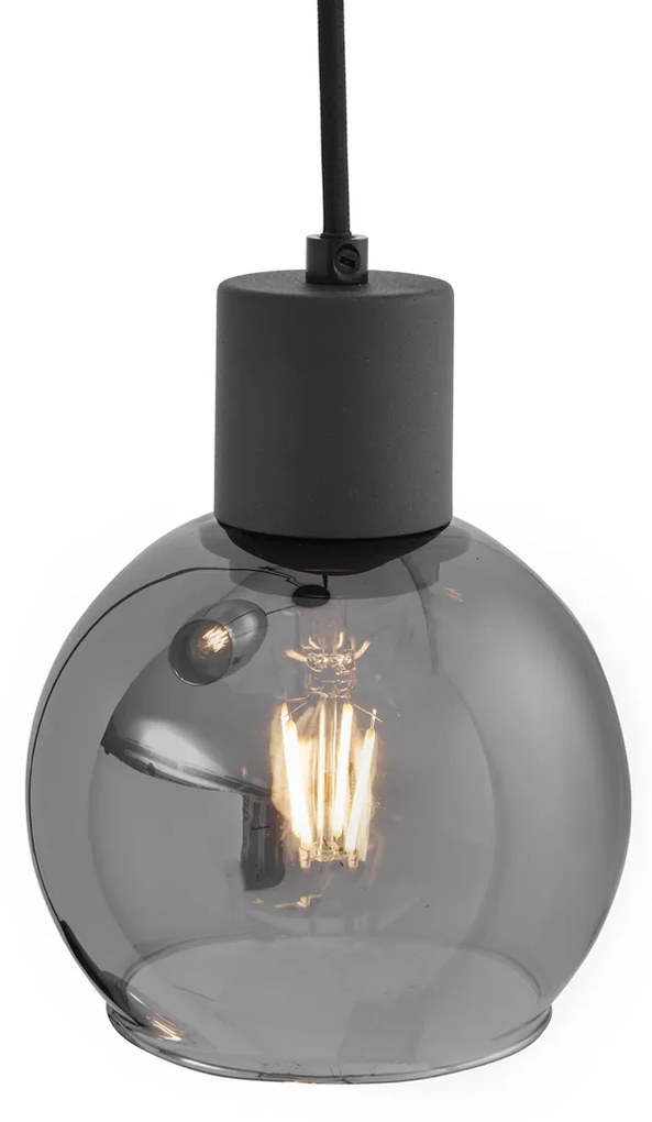 Lampa wisząca art deco czarna z przydymionym szkłem okrągła 3-światłowa - Vidro ArtDeco Oswietlenie wewnetrzne