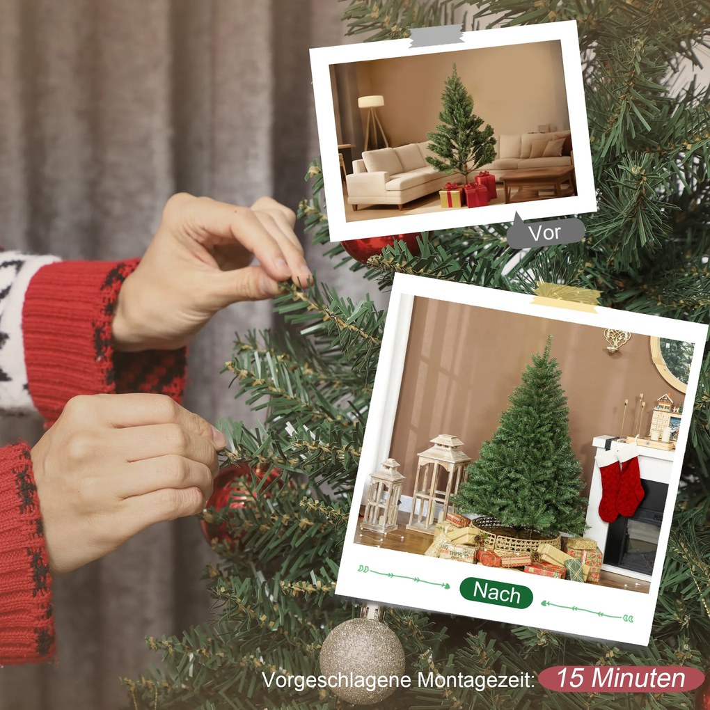 HOMCOM Sztuczna Choinka 150 cm ze składanymi gałęziami, metalowy stojak, wszechstronny, Zielony | Aosom PL