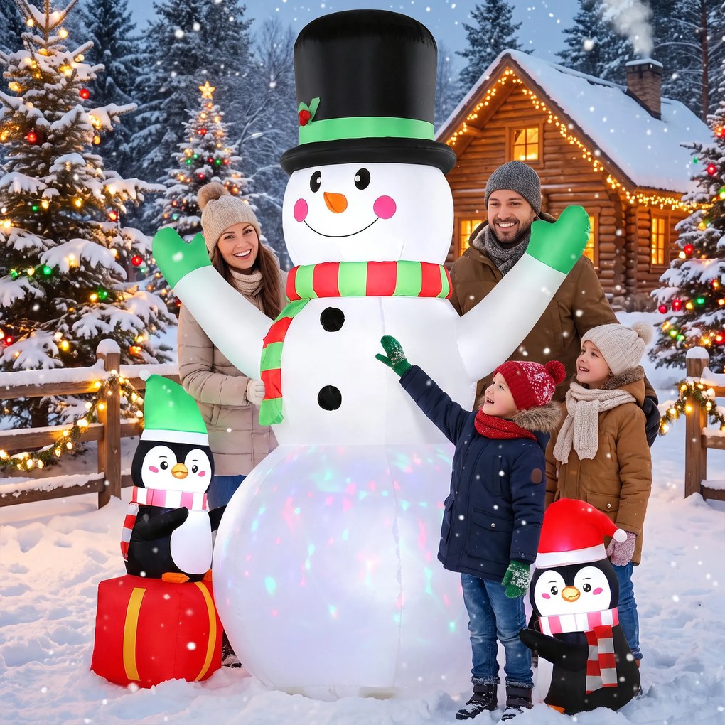 Outsunny Nadmuchiwany świąteczny bałwan, 243 cm, z kolorowym oświetleniem LED, na zewnątrz | Aosom PL