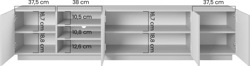 Szafka RTV Asha 200 cm z ryflowanym frontem i wnęką - czarny mat