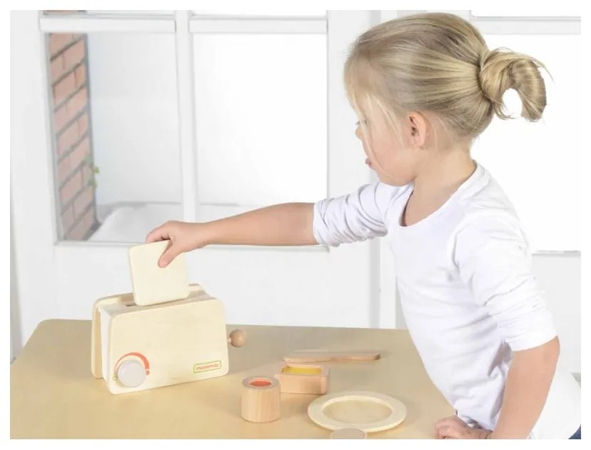 Drewniany toster + masło kromka nóż talerz dżem masterkidz