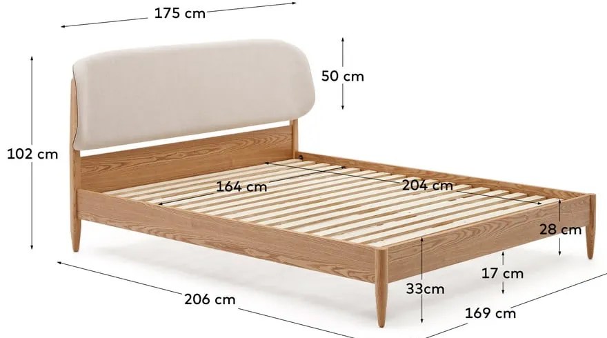Beżowe łóżko dwuosobowe z litego drewna jesionowego ze stelażem 160x200 cm Octavia – Kave Home