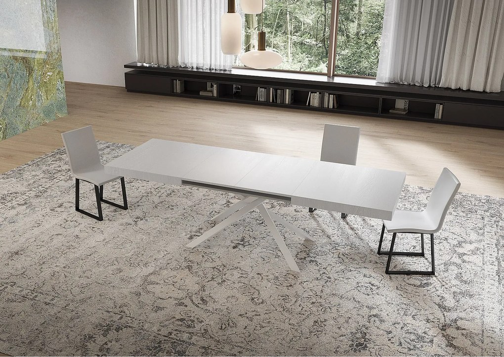 Stół rozkładany Niket 160/244x80 cm biały jesion z białymi nogami