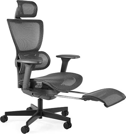 Ergonomiczny fotel biurowy Zenit z wysuwanym podnóżkiem, zgodny z normą BHP