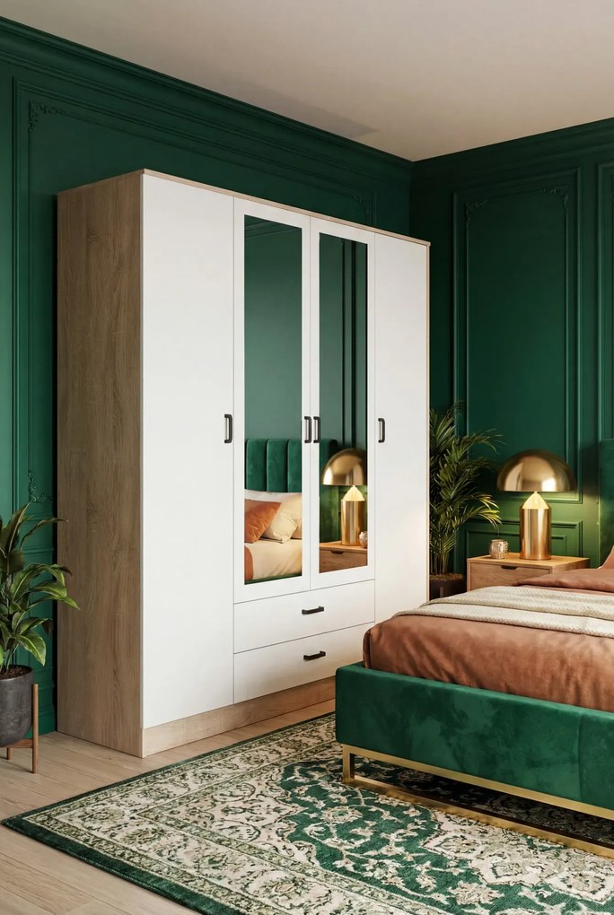 Czterodrzwiowa szafa uchylna dąb sonoma + biały W3-F40