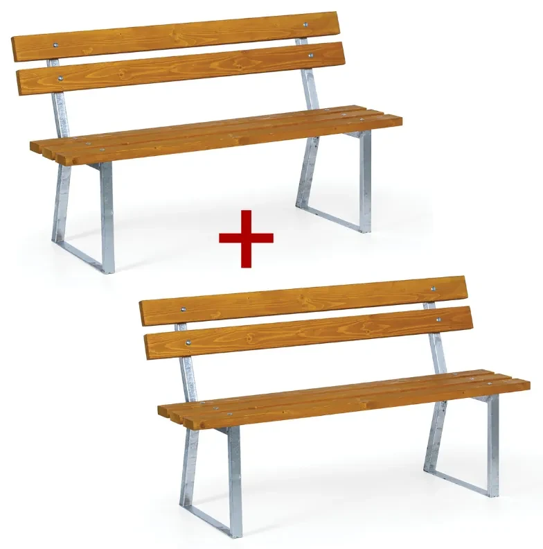 Ławka parkowa STANDARD z oparciem 1+1 GRATIS, ocynkowana, 1500 mm, limba