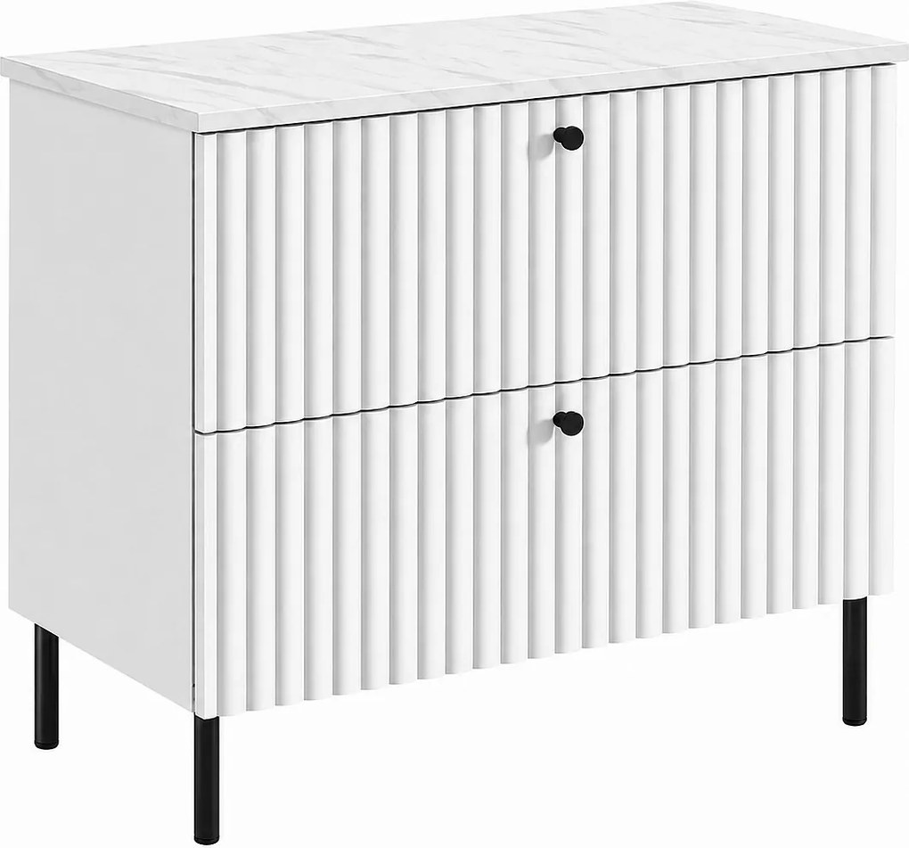 Szafka łazienkowa stojąca z blatem 80, biały + blat z efektem marmuru Bianco, uchwyty w trzech kolorach, nogi czarne, 80 x 44,4 x 73,6 cm