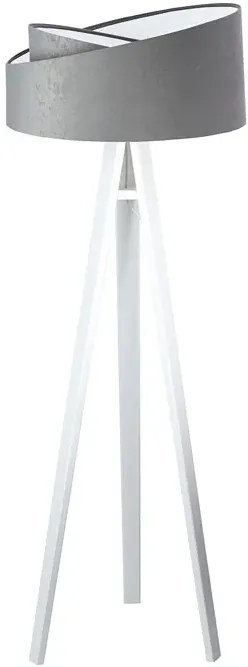 Szaro-biała lampa stojąca trójnóg welurowa - S023 F3-B57