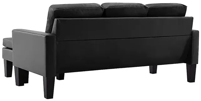3-osobowa czarna sofa z ekoskóry z podnóżkiem - Lencor 4Q