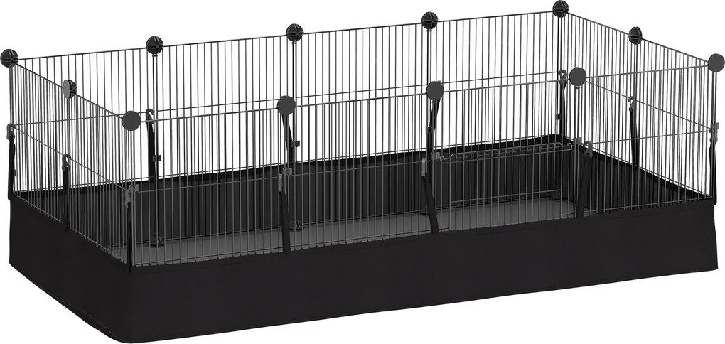 PawHut Wybieg dla małych zwierząt z 12 panelami, klatka dla królików, świnek morskich, 120x60x40 cm, czarny | Aosom PL