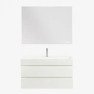 Zestaw Wiszących Mebli Łazienkowych Z Drewna I Forniru Jesionowego Zintegrowany Z Umywalką Ona Biała & Prostokątny - Sklum