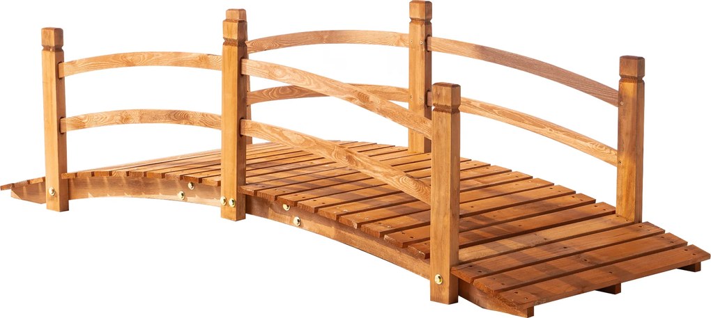 Outsunny most ogrodowy 1,85 m drewniany most przejście drewniana kładka most stawowy most ozdobny z balustradą do 200 kg lite drewno kolor pomarańczowy | Aosom