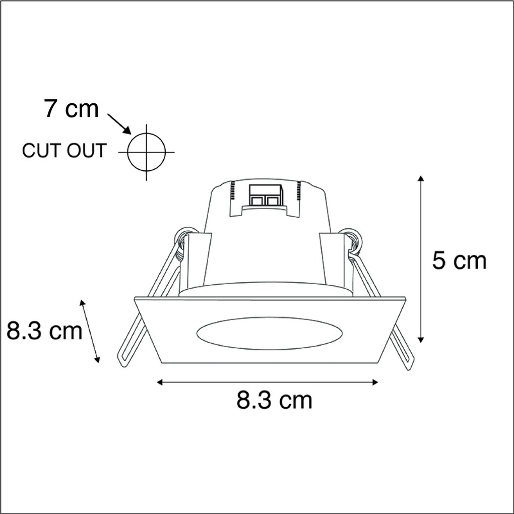 Zestaw 3 kwadratowych stalowych reflektorów sufitowych wpuszczanych z LED IP65 - Simply
