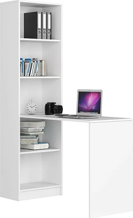 Biurko AKORD SMART z regałem Białe 125 cm kolor Biały mat 5 półek 125x50x180 cm