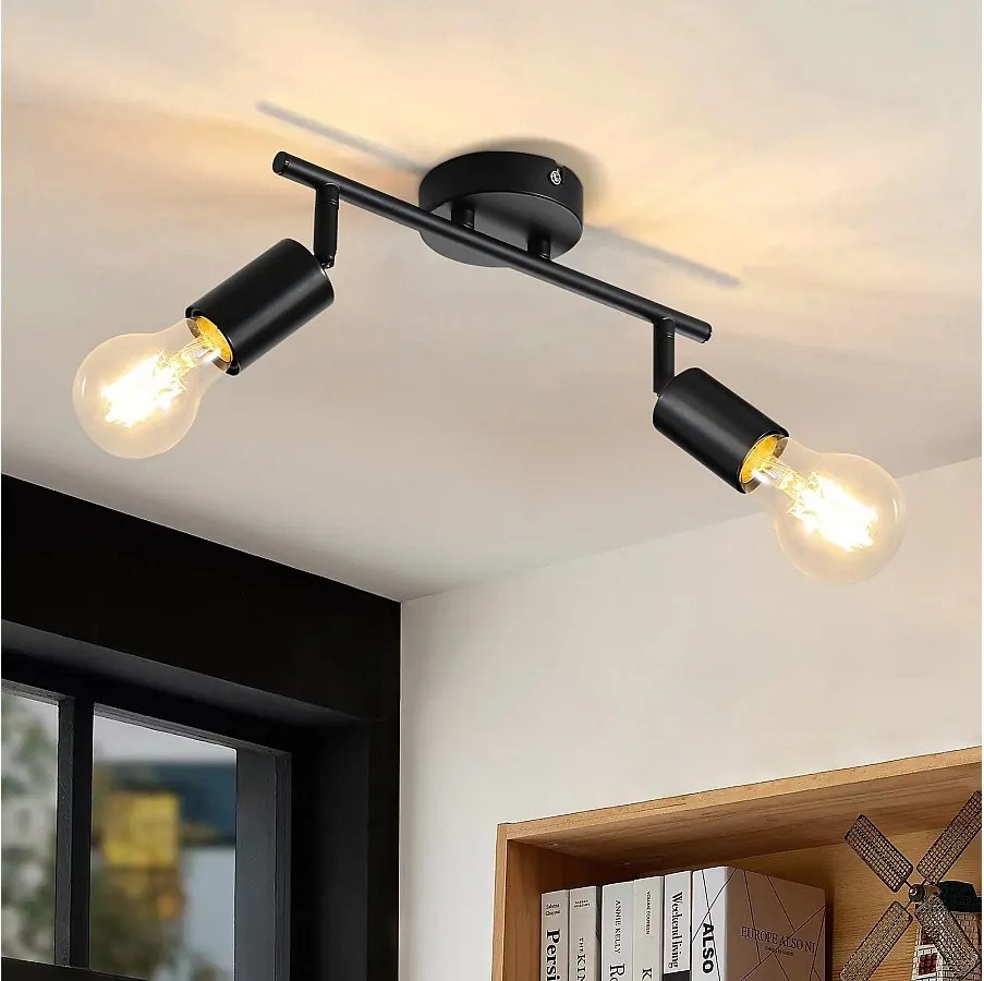 NETTLIFE Czarna lampa sufitowa 2 żarówki Punktowy sufitowy E27 vintage, regulowany 350°, przemysłowy