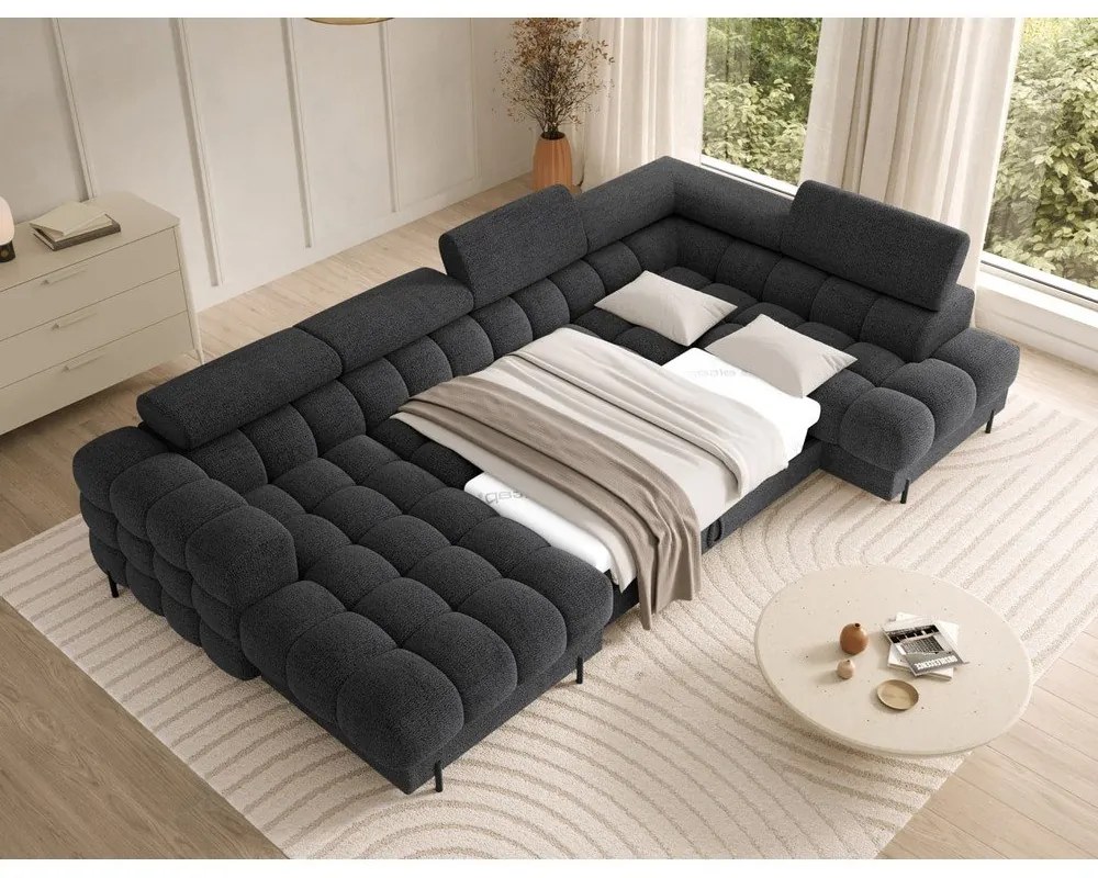 Ciemnoszary rozkładany narożnik z materiału bouclé (prawostronny/w kształcie litery U) Feraria – ELTAP