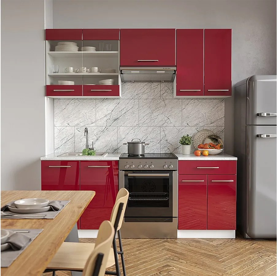 Aneks kuchenny bordowa czerwień wysoki połysk 200x46x81.6 fame-line