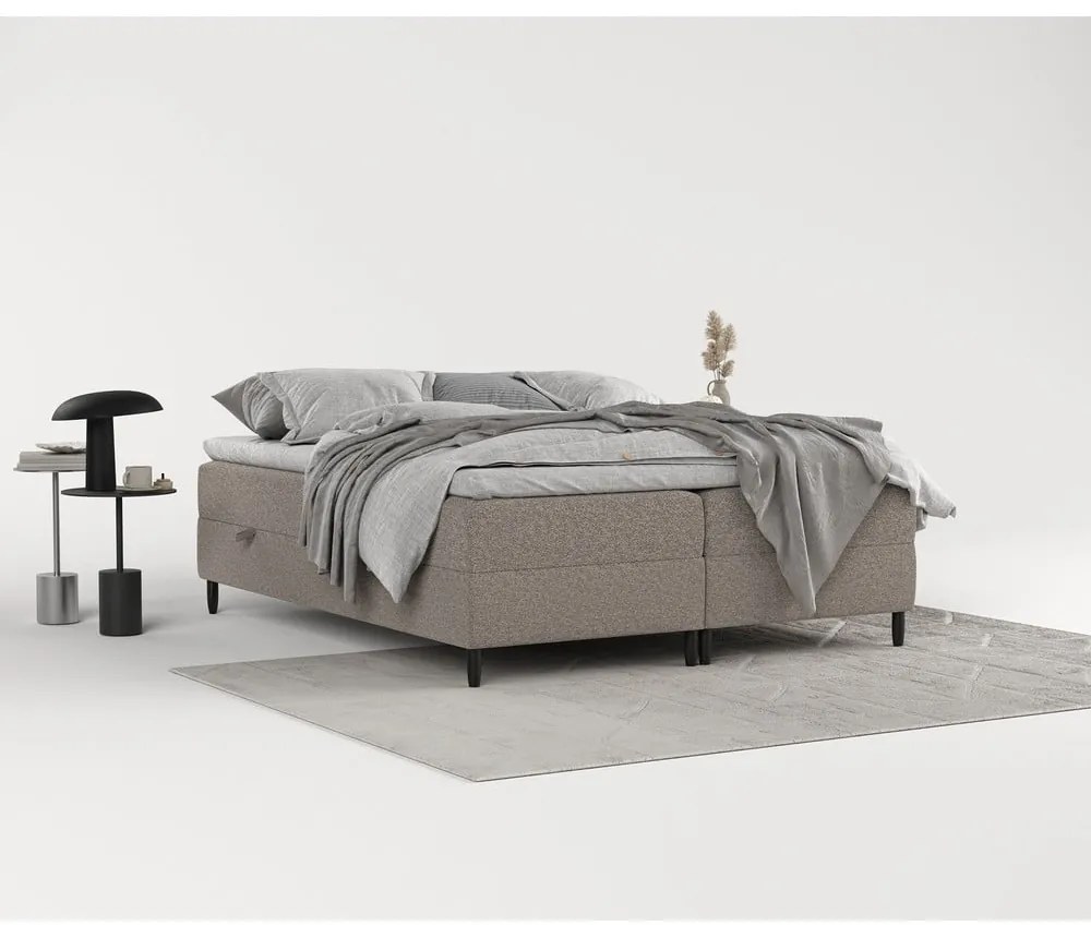 Brązowe łóżko boxspring ze schowkiem 140x200 cm Malte – Maison de Rêve