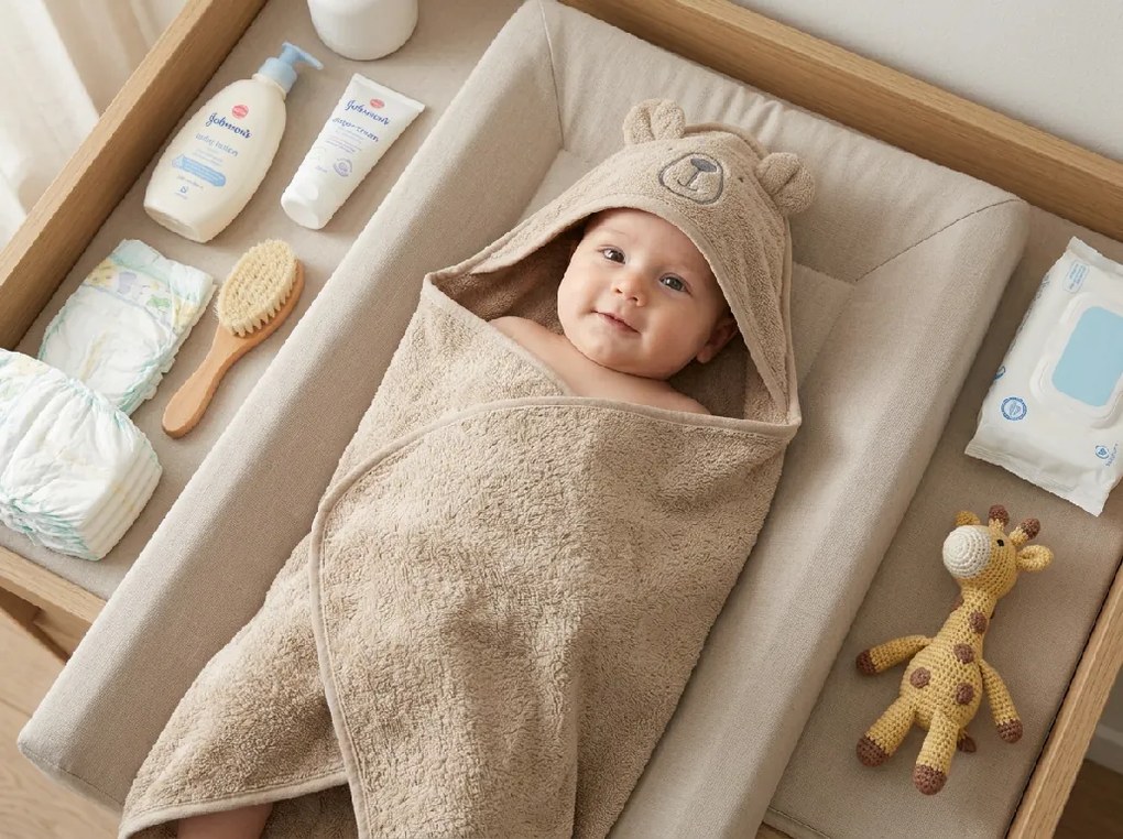 Ręcznik kąpielowy dziecięcy z kapturem MILO 75x75 cm, beżowy