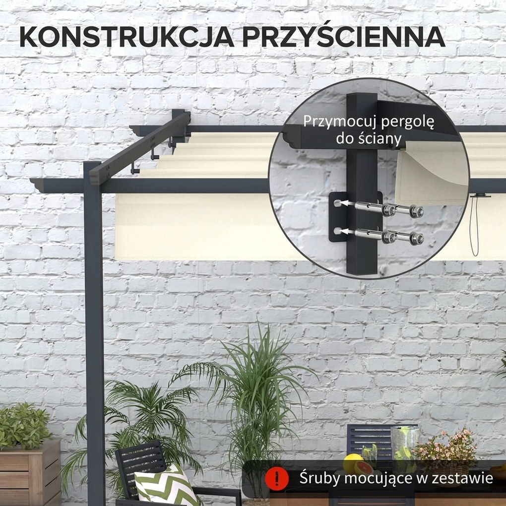 Outsunny pawilon ogrodowy 3x3m z rozsuwanym dachem montaż ścienny metalowa rama kremowy altana ogrodowa | Aosom PL