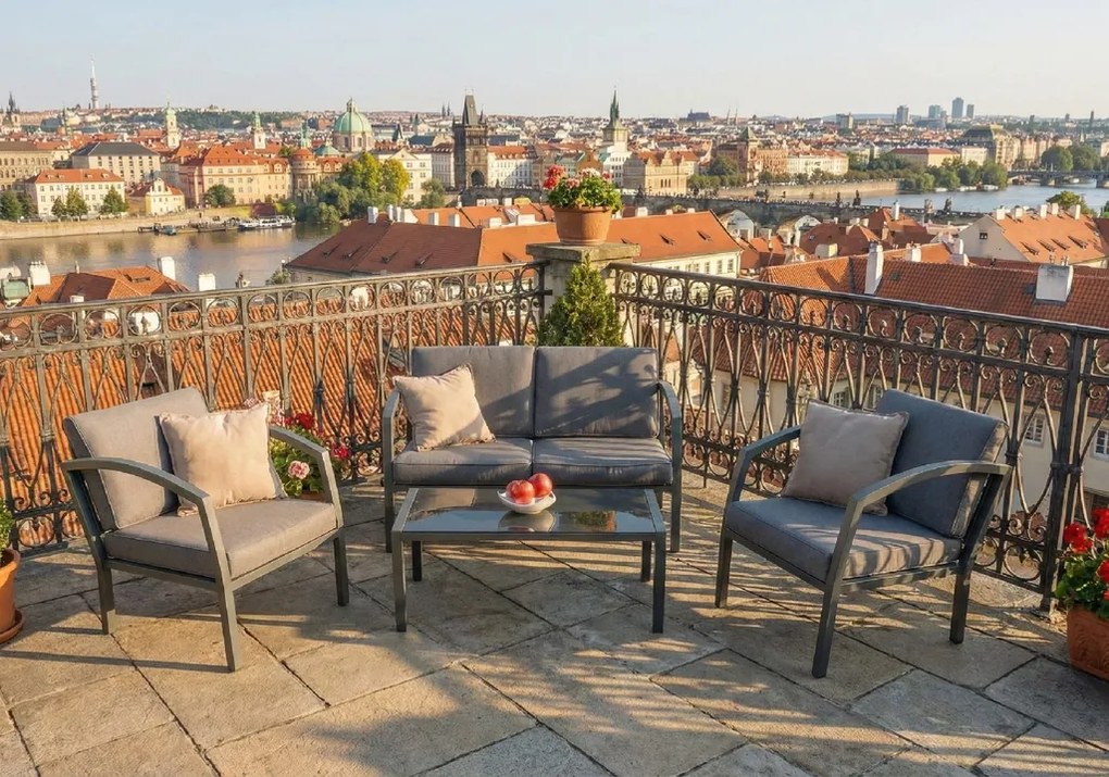 Doppler BELLARIA LOUNGE ogrodowy zestaw wypoczynkowy 2+1+1 czarny/szary