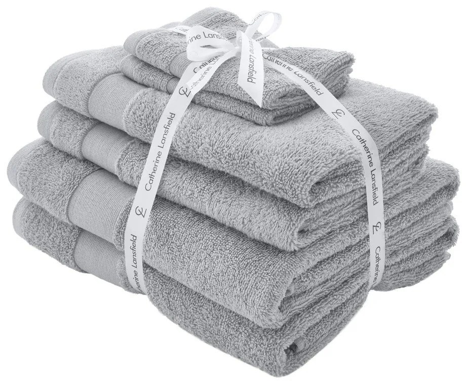 Jasnoszare bawełniane ręczniki frotte zestaw 6 szt. Anti-Bacterial – Catherine Lansfield