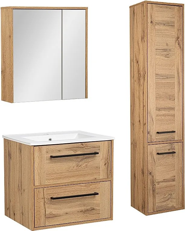 Zestaw Łazienkowy 60cm Vivien Dąb Wotan Słupek Szafka z Lustrem