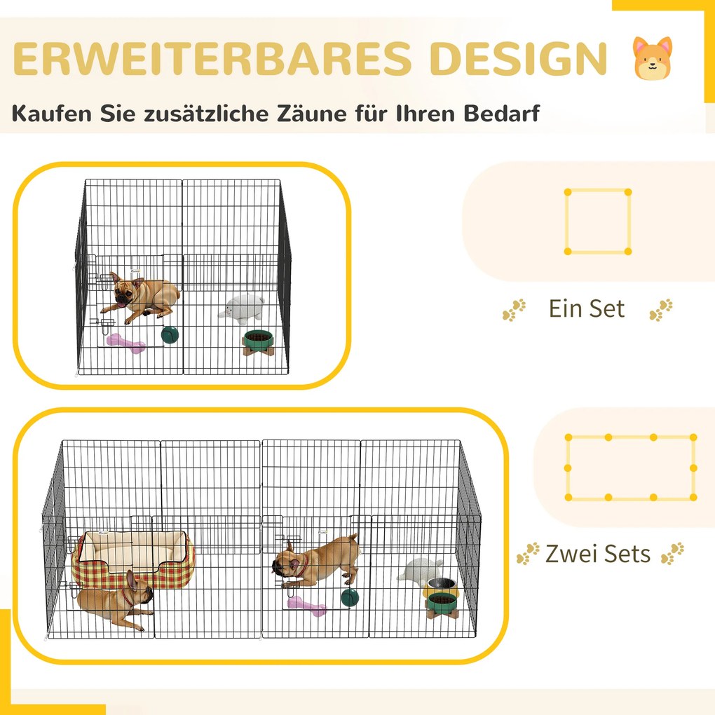 PawHut Wybieg dla zwierząt domowych, zagroda dla szczeniąt i małych psów, z drzwiami, do użytku wewnątrz i na zewnątrz, 76 cm, Czarny