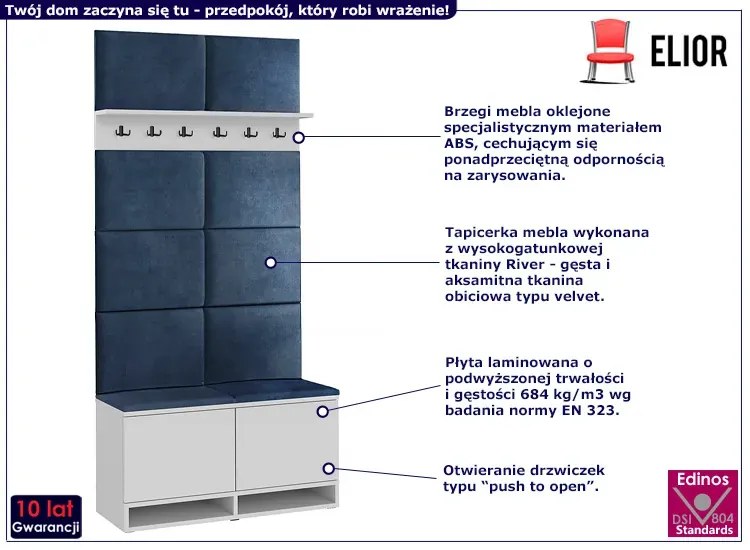 Garderoba do przedpokoju z wieszakami biały + granat R0-R00