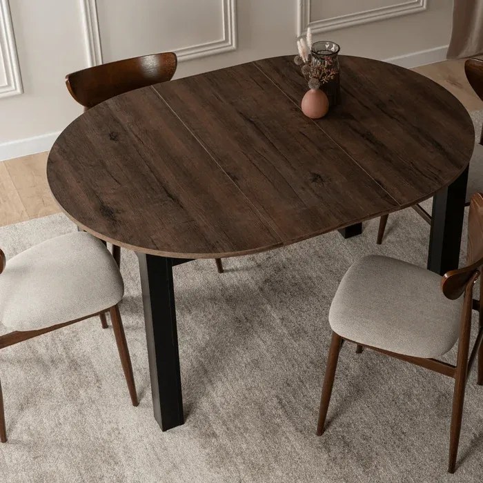 Stół Okrągły Rozkładany HARRY 102-142 cm Orzech/Czarny Loft