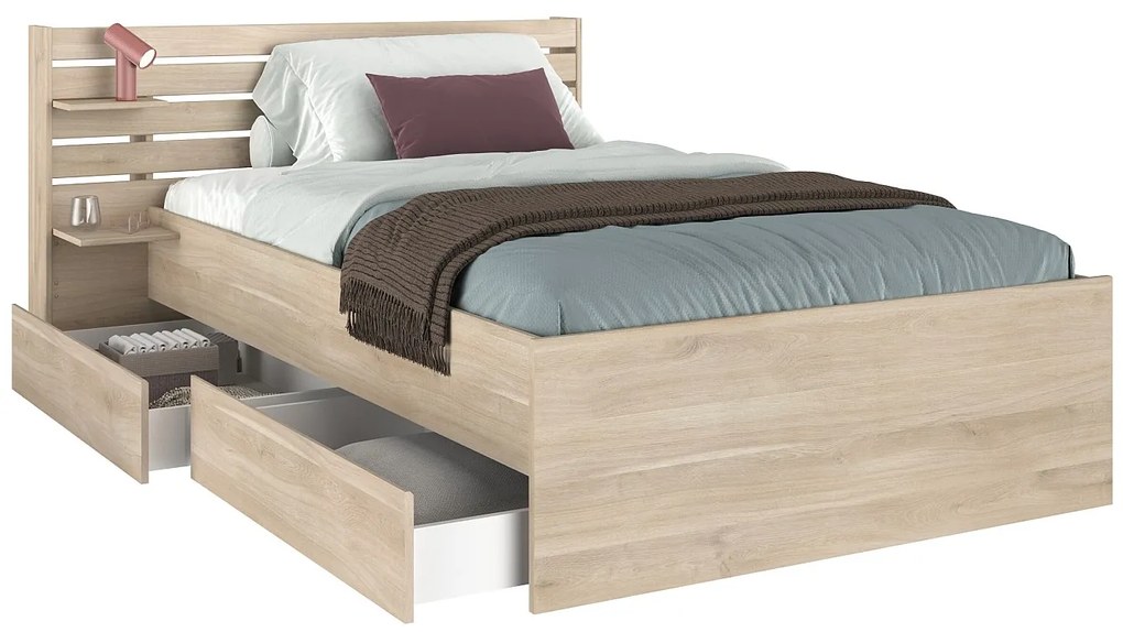 Łóżko 120 x 190 cm ze skrzynią  - Kolor: Naturalny - TENALIA