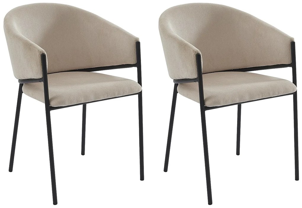 Zestaw 2 krzeseł z podłokietnikami ze sztruksu i czarnego metalu - Kremowy - ORDIDA marki Pascal Morabito