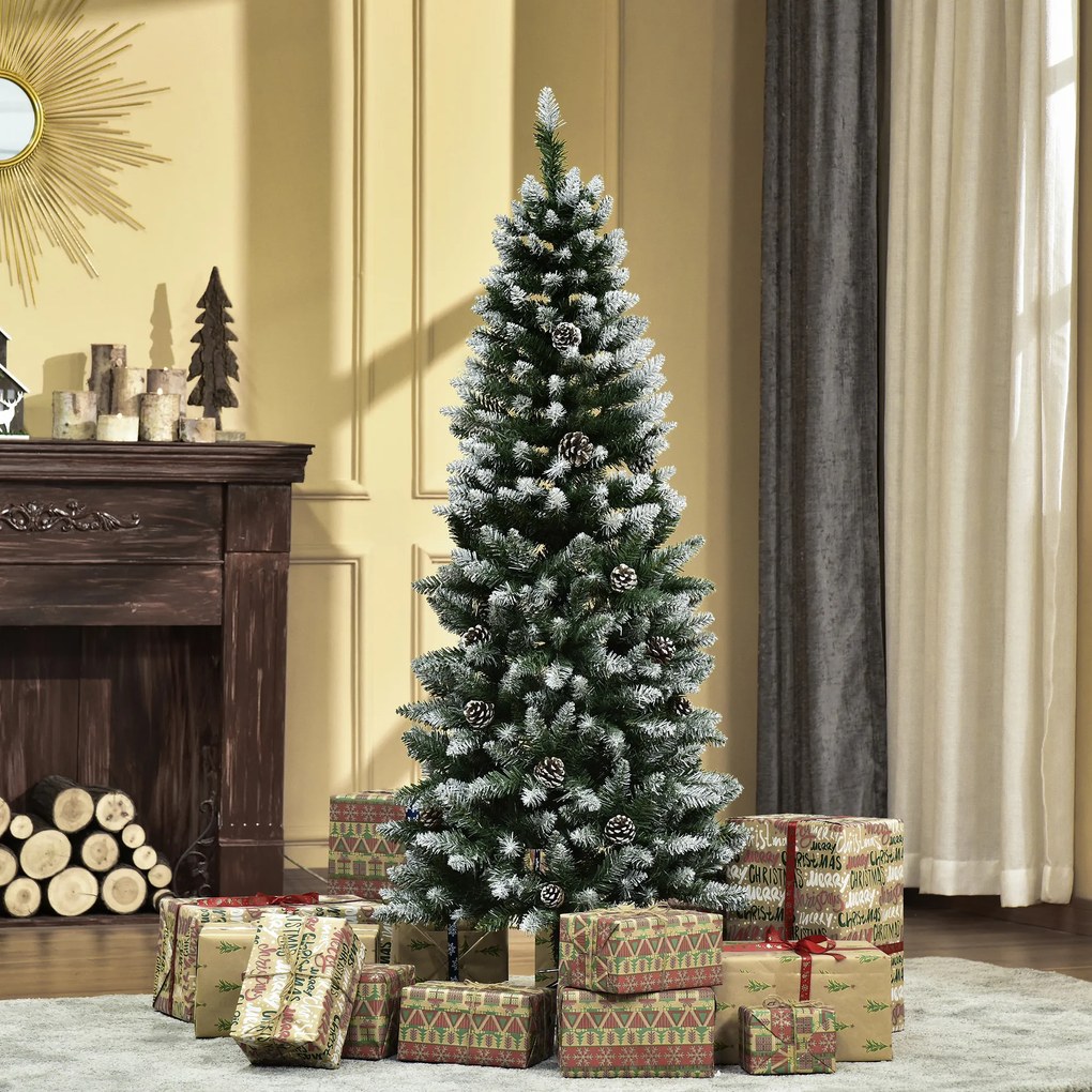 HOMCOM Sztuczne drzewko świąteczne, 630 gałęzi, 37 szyszek, śnieżne końcówki, ognioodporne, 150 cm | Aosom PL