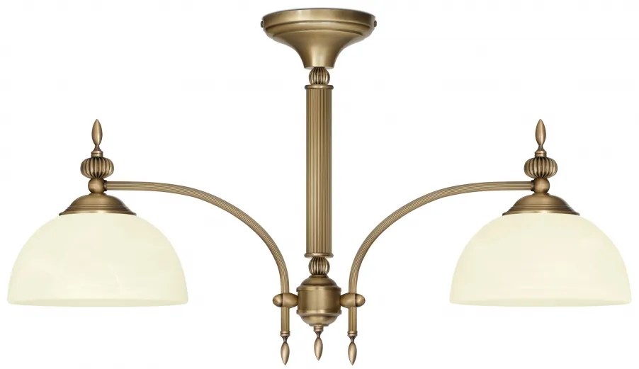 Niski żyrandol mosiężny z dwoma kloszami H-S2KN