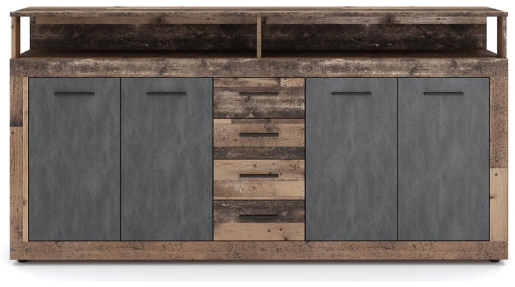 Komoda Czterodrzwiowa BLAGO 190 cm Ciemny Dąb/Czarny Loft