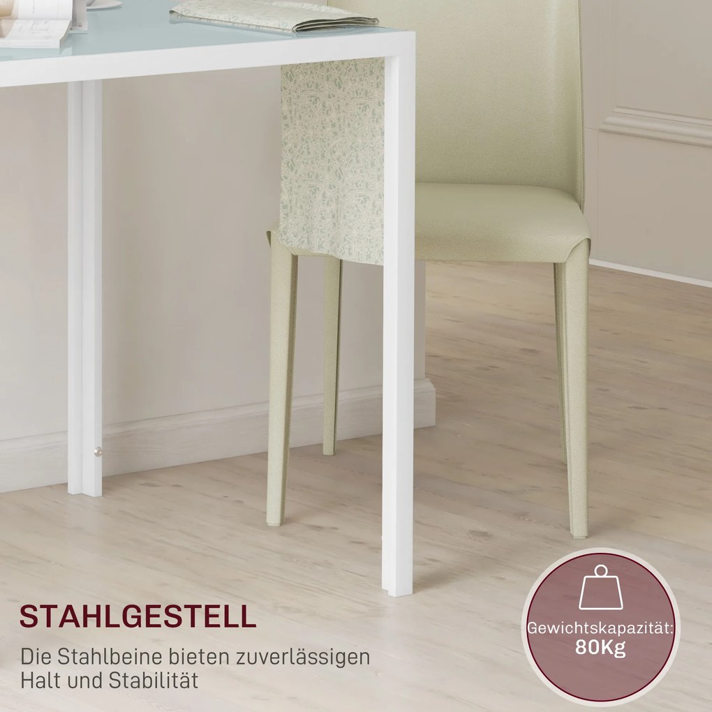 HOMCOM Kwadratowy Stół dla 4 Osób, Blat z Hartowanego Szkła, do Kuchni i Jadalni, 75 x 75 x 75 cm, Biały