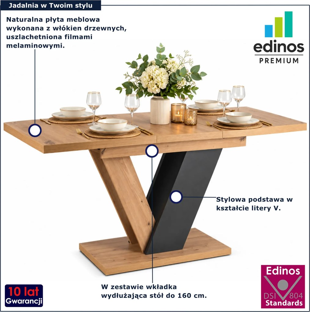 Prostokątny stół rozkładany dąb artisan + czarny Z5-A09
