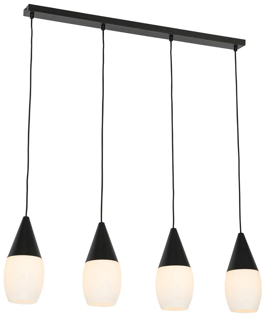 Nowoczesna lampa wisząca czarna z opalowym szkłem 4-światłowa - Drop Nowoczesny Oswietlenie wewnetrzne