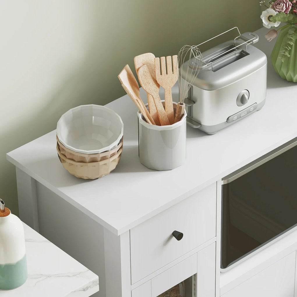 HOMCOM Szafka kuchenna z otworem na kable, Komoda z 2 szafkami, otwartą przegrodą, szufladą, 80 x 35 x 72,2 cm, Płyta wiórowa, Biały