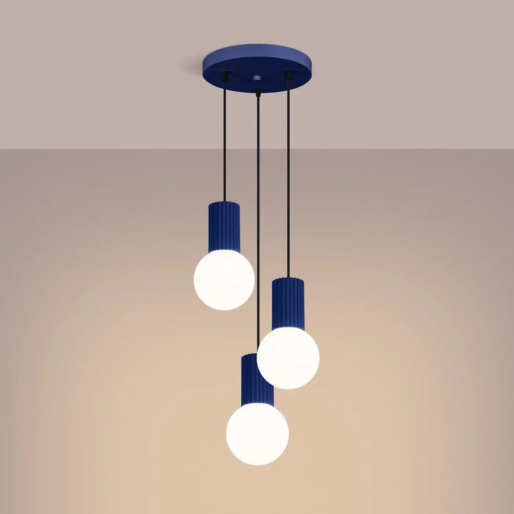 Lampa wisząca HALO 3P ultramaryna ryflowana SOLLUX LIGHTING