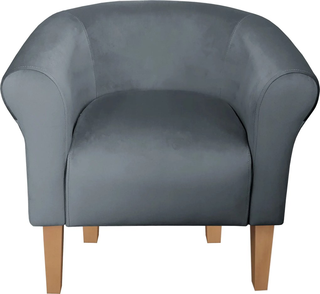 Fotel Milo tkanina Welur wygodny fotel tapicerowany do salonu i sypialni : Kolor nogi - Drewno, Kolor tkaniny - VELVET - BL14, Wysokość nogi - 20 cm