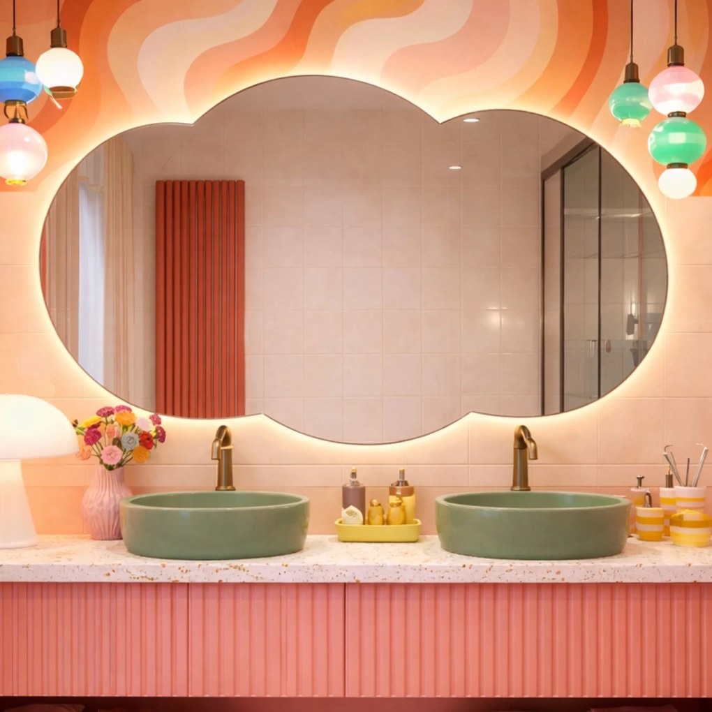 Lustro dekoracyjne o nieregularnym kształcie z podświetleniem CLOUD Kids LED| Różne rozmiary | Różne kolory : Kolor tafli szkła - Srebrny, Rozmiar - 80x47