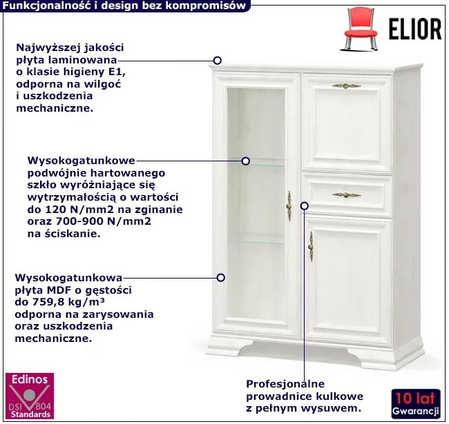 Biała komoda z witryną w stylu angielskim - Fiorino 6X