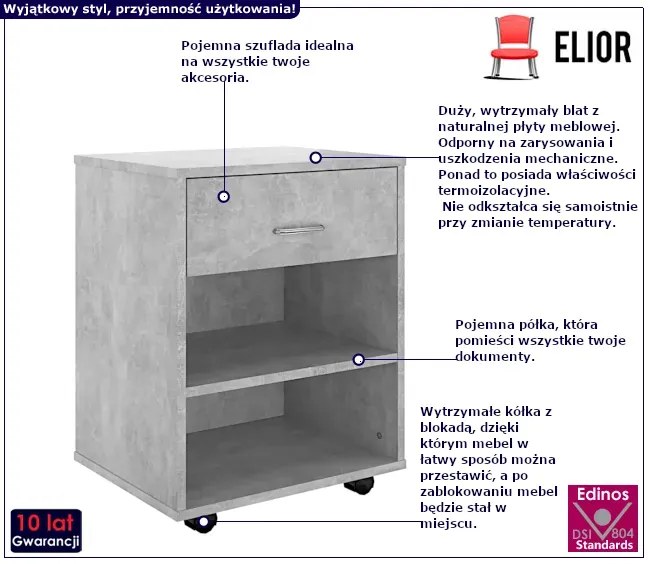 Kontenerek biurowy z szufladą szarość betonu - Bellano 7X