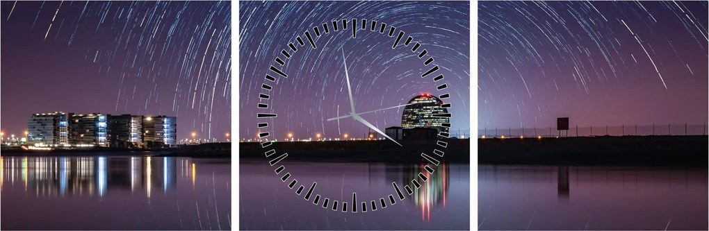 Obraz nocnego nieba z gwiazdami (z zegarem) (90x30 cm)