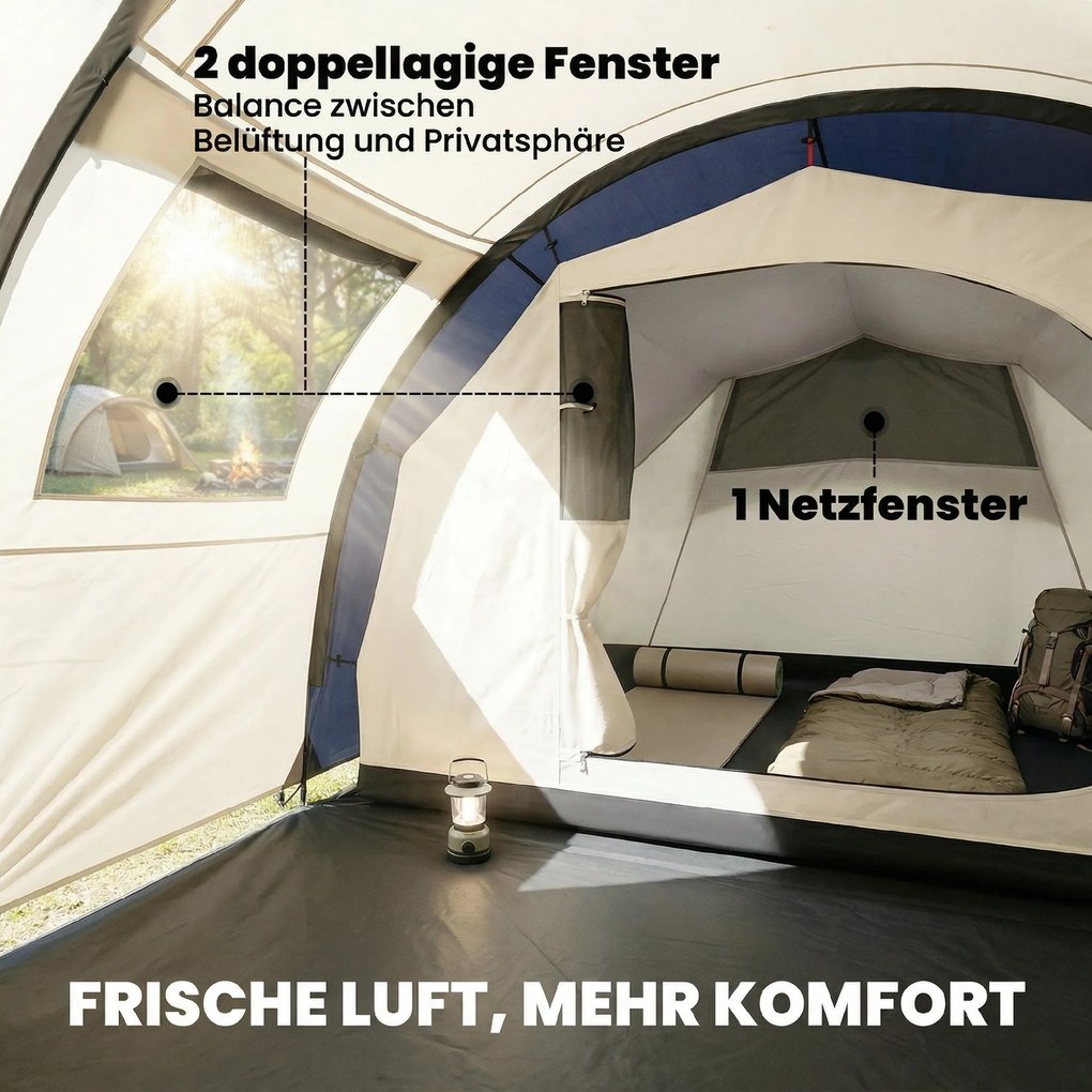 Outsunny Namiot tunelowy 4-osobowy, namiot rodzinny z sypialnią i salonem, okna, mata podłogowa, 3000 mm słupa wody | Aosom PL