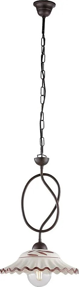 Żyrandol Bistrot z czarnego lakierowanego żelaza z dekoracją z efektem rdzy z ceramicznym dyfuzorem śr. 30 biały i brązowy 1 światło 105 Ø30