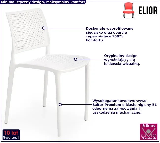 Białe minimalistyczne krzesło sztaplowane - Pięciopoziomowa